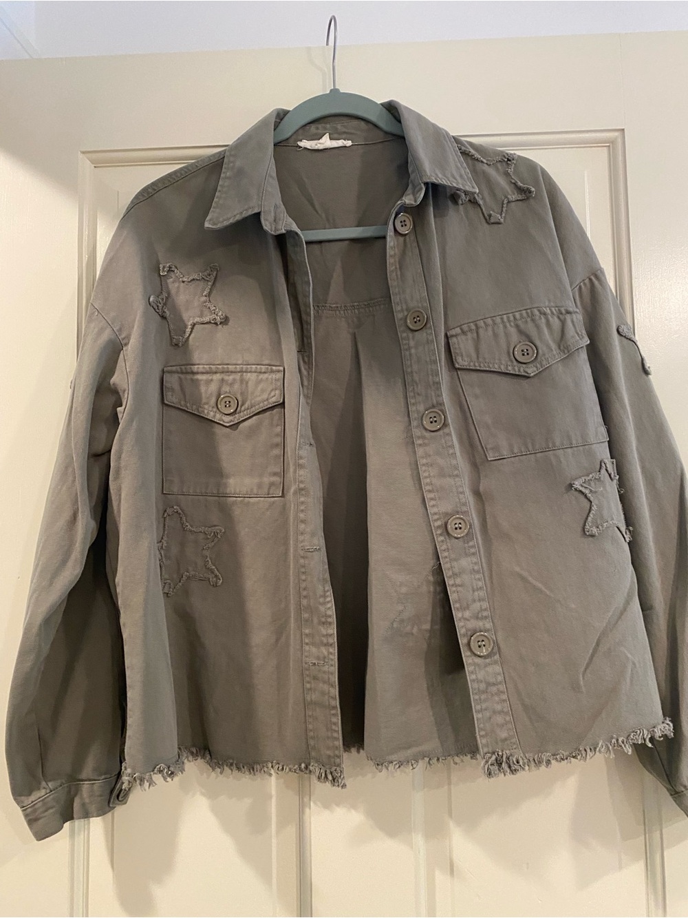 Washed Green Star Patch Utility Jacket - Women